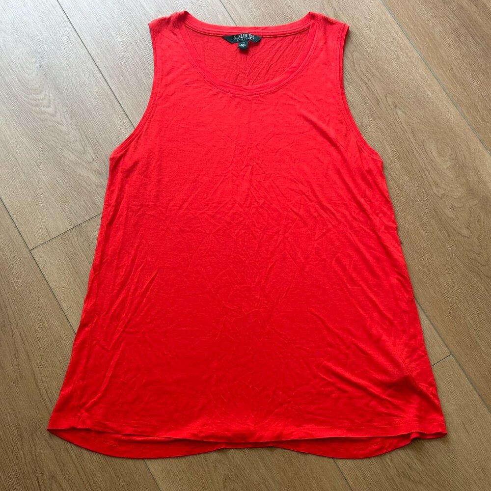 Ralph Lauren Womens Shirt M Red Orange Sleeveless‎ Tank Stretch Solid Viscose